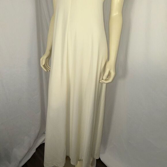 Vintage 1970s Ivory Slip Dress Bias Cut Maxi Gown Ruched Bust Spaghetti Strap Bo - Picture 4 of 15